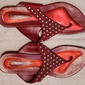 Enzo Angiolini Red Beaded Toe Loop Sandals